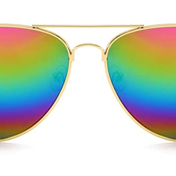 RAINBOW COLOR MIRRORED LENS CLASSIC AVIATOR SUNGLASSES - Picture 6 of 9
